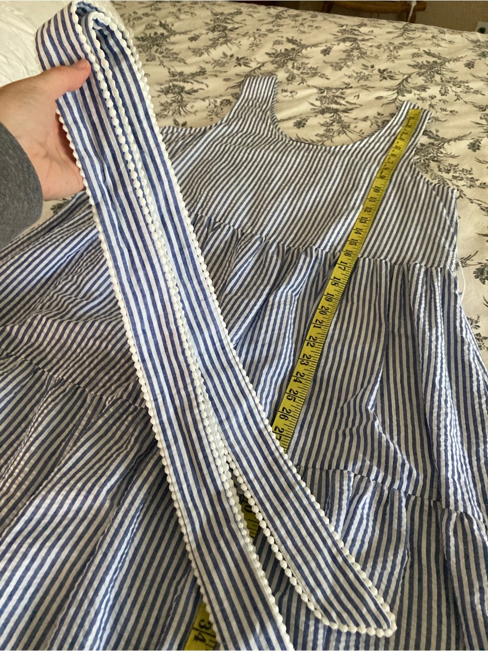 Kiel James Patrick / Seaside blue striped seersucker tiered Midi Sundress - Picture 13 of 14